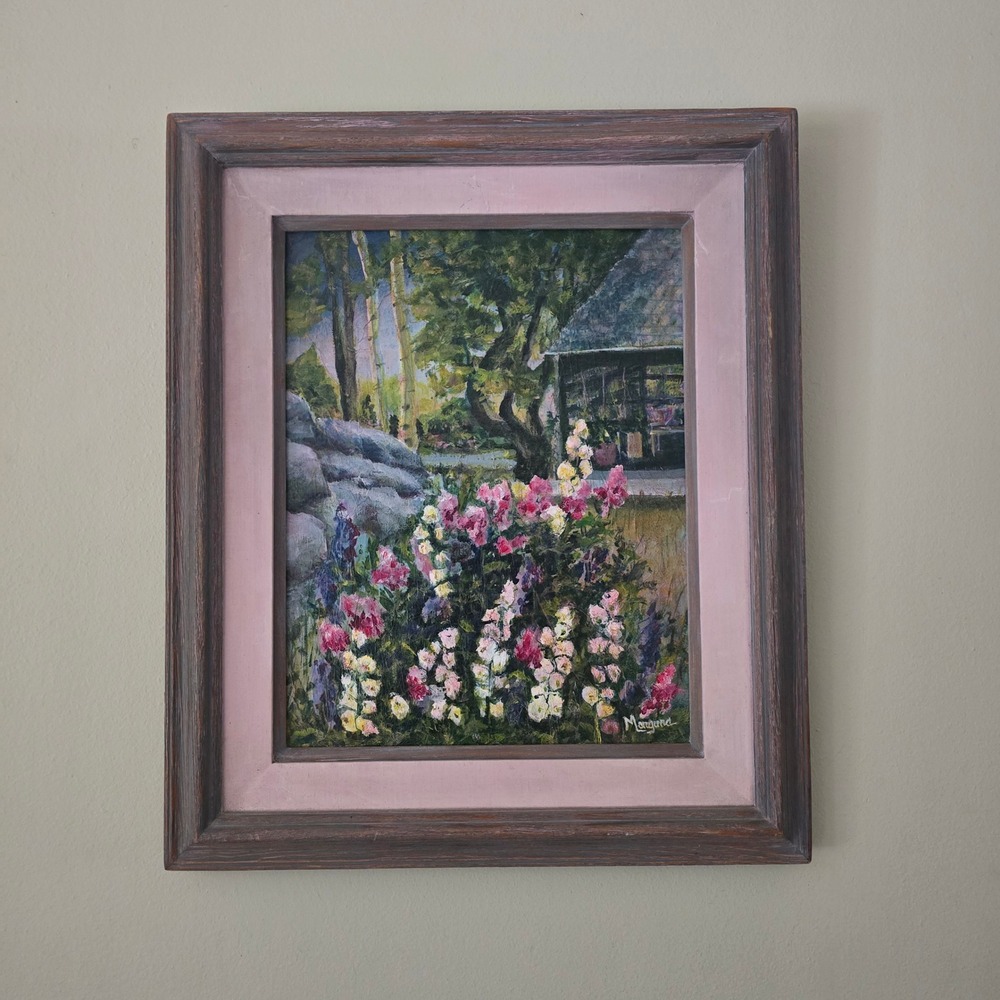 Marguna Signed Impressionist Garden Oil Painting Framed‎ Floral Landscape Art